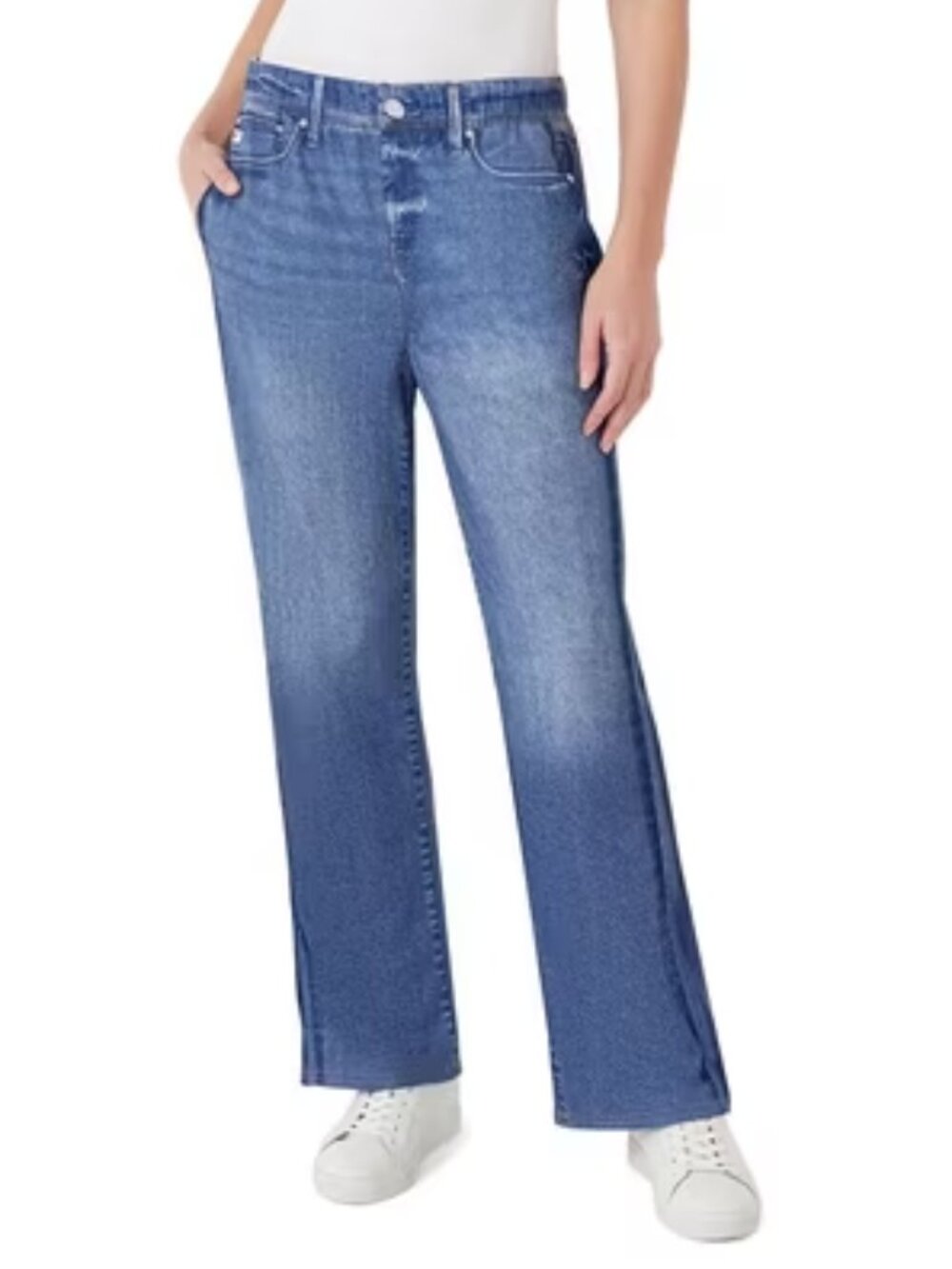 NEW! SEVEN 7 Denim Illusion Wide Leg Cotton Terry Sweatpant Jeans knit sz L